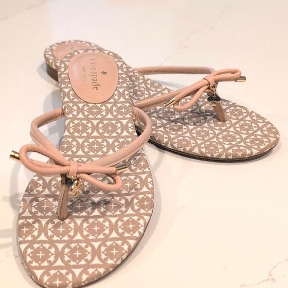 Kate Spade New York Mistic Thong Blush Leather Flip Flop Bow Sandals Size 8 - Picture 9 of 9